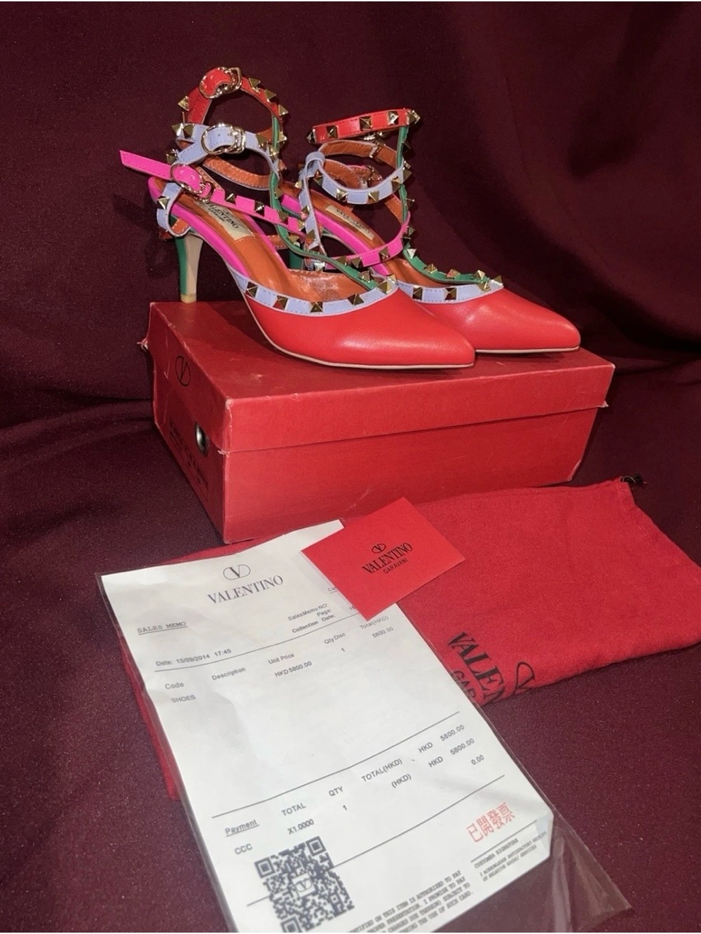 Valentino Rockstud Caged Pumps Ankle Strap Multicolor Heels